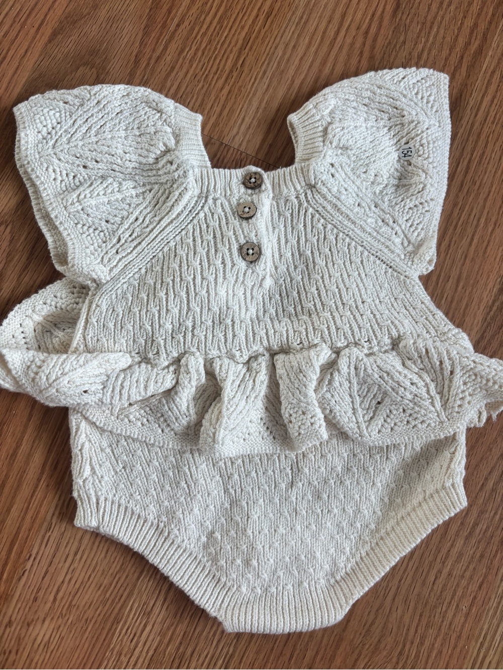 Cream Knit Crochet Ruffle Baby One-Piece Romper